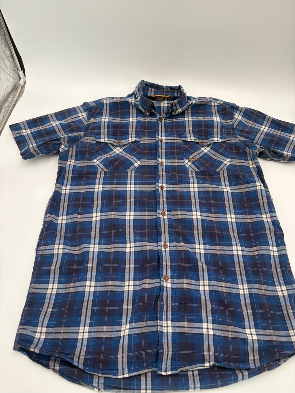 Ariat Rebar Men’s L Tall Blue Plaid Short Sleeve Button Down Work Shirt - Picture 5 of 12
